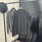 Irregular Cut-out V-neck Long-sleeve Top