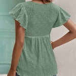 Zeagoo Eyelet Tie-Neck Flutter-Sleeve Top Solid Color Casual Blouse for Women Casual Work Office Loose Fit 2026 | Under $40