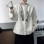 French Scarf-embellished Knitted Cardigan