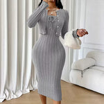 Women's Ribbed Midi Dress & Cropped Cardigan Set