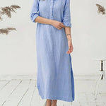 Zeagoo Women's Cotton and Linen Shirt Dress Casual Long Sleeve Loose Fit Split Maxi Dresses with Pocket