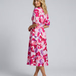 Phoebe Harrison | V-Neck Puff Sleeve Pleated Midi Dress For Women