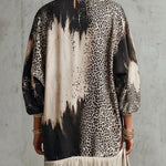 Gray Leopard Print Turtleneck Fringe Hem Faux Suede  Dress