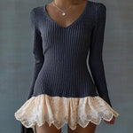 Black Chic Knit And Lace Contrast Dress