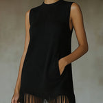 24-Hour-Shipping Olive Green Sleeveless Knit Mini Dress With Fringe Hem
