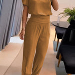 Casual V-Neck Printed Short Sleeve Long Pants Two-Piece Set
