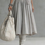 Gray Ribbed Tank Bodice Draped Midi Dress