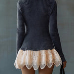 Black Chic Knit And Lace Contrast Dress