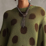 24-Hour-Shipping Green Polka Dot Oversized Knit Sweater Dress With Ruffled Hem