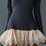 Black Chic Knit And Lace Contrast Dress