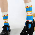 Cartoon Little Red Flower Striped Socks