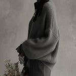 Gray Mohair Knit Sweater With Lace Cuffs