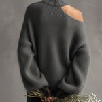 Gray Mohair Knit Sweater With Lace Cuffs