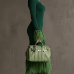 24-Hour-Shipping Emerald Knit Patchwork Eco Faux Fur Long Sleeve Bodycon Dress