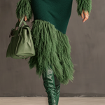 24-Hour-Shipping Emerald Knit Patchwork Eco Faux Fur Long Sleeve Bodycon Dress