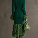 24-Hour-Shipping Emerald Knit Patchwork Eco Faux Fur Long Sleeve Bodycon Dress
