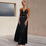 Black Laser Cutting Flower Hollow One Piece Swimsuit and Skirt
