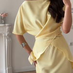 Off-shoulder tie top and skirt set