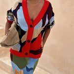 Abstract Geometric Pattern Knitted Jacket