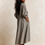 Elegant Black Contrast V-Neck Striped Loose Maxi Dress with Pockets