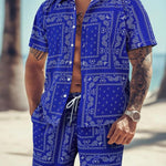 KZZ Men's All Over Print Short Sleeve Shirt & Shorts Two-piece Set
