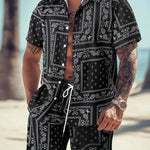KZZ Men's All Over Print Short Sleeve Shirt & Shorts Two-piece Set