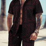 KZZ Men's All Over Print Short Sleeve Shirt & Shorts Two-piece Set