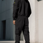 KZZ Men's Fall & Winter Hooded Casual Tracksuit Set: featuring a zip-front hooded design, cargo pants with multiple pockets