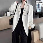Metal Brooch-embellished Shoulder-padded Casual Blazer