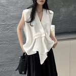 Pleated Loose Irregular Sleeveless Shirt Vest