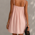 Pink Vintage Embroidered Linen Cotton Mini Cami Dress