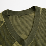 Yohers Olive Camo Knit V-Neck Fringe Hem Bodycon Dress