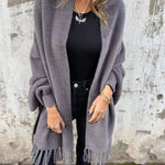 Women's long-sleeved coat with fringes, for everyday wear