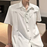 Metal Buckle Deconstructed Padded Shoulder Shirts