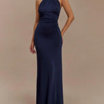 Slinky Halter Maxi Dress - Navy