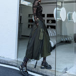Mesh Stitching Large Pocket Workwear Wide-leg Pants