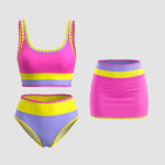 Color Contrast Patchwork Nylon Sporty 3 Piece Bikini Sets