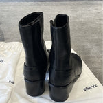 Genuine leather split-toe chunky heel mid-calf Martin boots