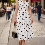 Black‑and‑White Classic Polka Dot French Sleeveless Midi Dress