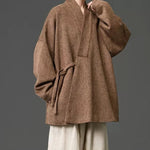 Loose Woolen Cross Front Hanfu Kimono Coat