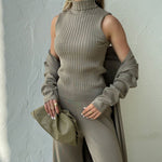 Zeagoo Women's Casual Knitted Three-piece Set Slim Fit Vest with Cardigan and Wide-leg Pants