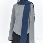 Women's Color-blocked Patchwork Faux Two-piece Pointed Hem Thin Sweater