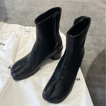 Genuine leather split-toe chunky heel mid-calf Martin boots
