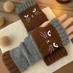 Women's Cat Knitted Fingerless Gloves