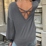 Zeagoo Long Sleeve Backless Hollow Knit Sweater for Women Casual Work Office Loose Fit 2026 | Under