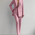 Casual Commuting Solid Color Blazer & High Waist Pants Set