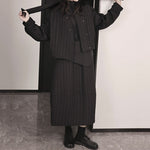 Textured Loose-fitting Casual Striped Cotton Coat