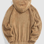 KZZ Men's Cartoon Bear Embroidered Drawstring Plush Hoodie, Casual Pocket Sweatshirt