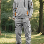 KZZ Men's Fall & Winter Hooded Casual Tracksuit Set: featuring a zip-front hooded design, cargo pants with multiple pockets