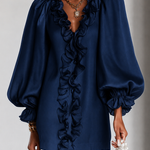 Ruffled Puff-Sleeve Loose Straight-Cut Mini Dress